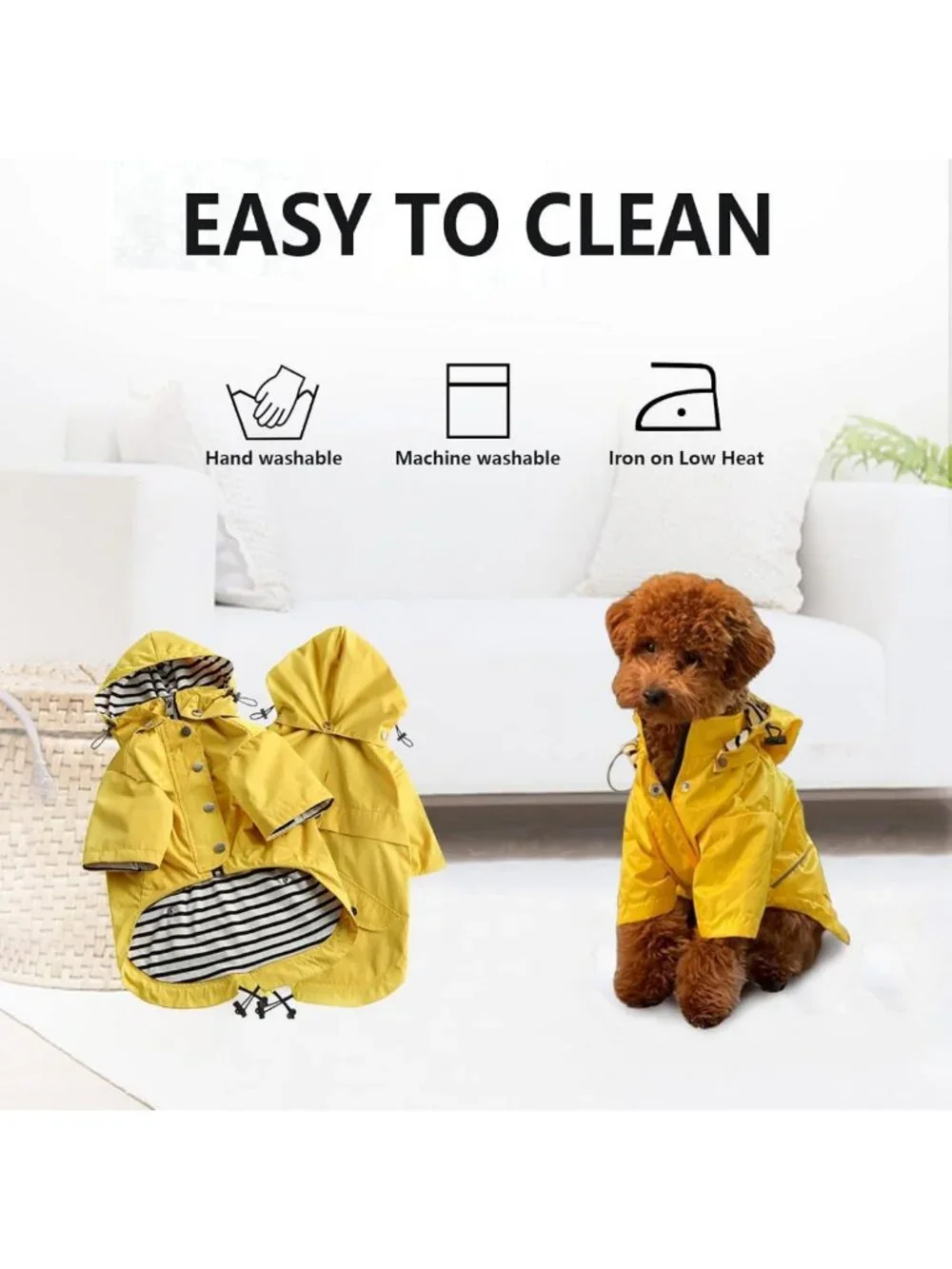 Waterproof Dog Raincoat with Reflective Buttons, Adjustable Hood & Legs - Yellow